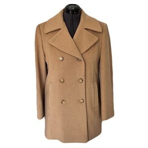 Vintage Larry Levine Tan 100% Camel Hair Double Breasted Pea Coat, Size 6